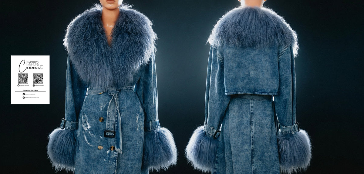 Denim Fur Trench Coat