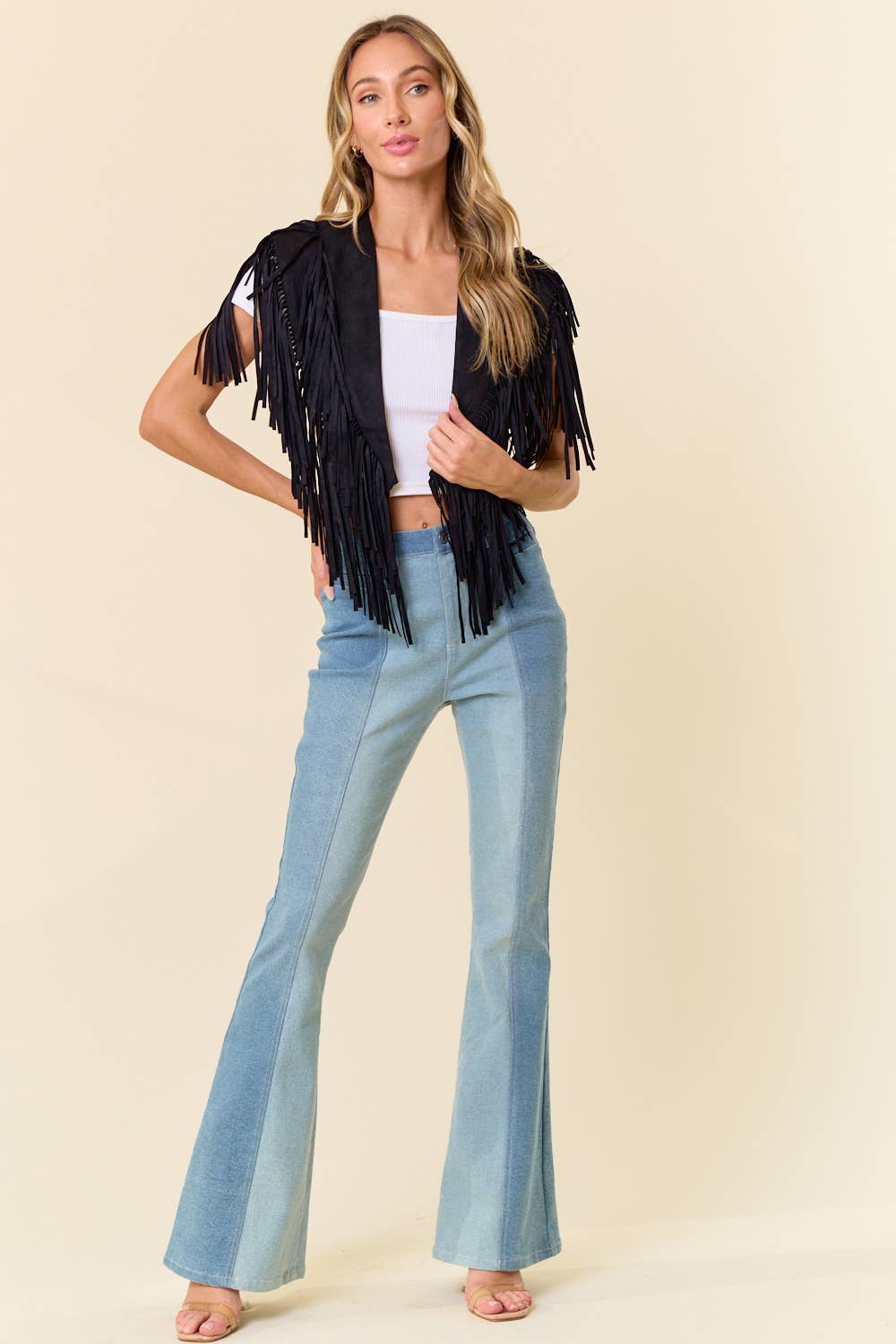 SIJ5247A BLACK TRENDY WESTERN FRINGE SUEDE COLLAR / SHRUG