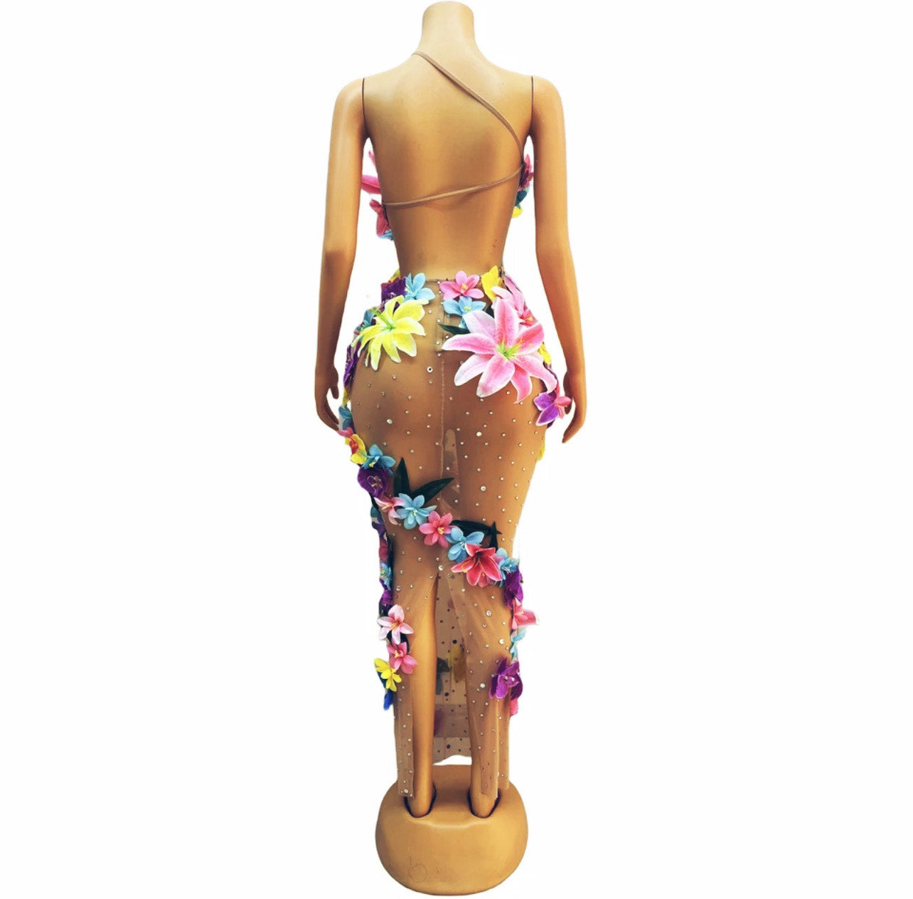 Flower Nude Rhinestone Dress