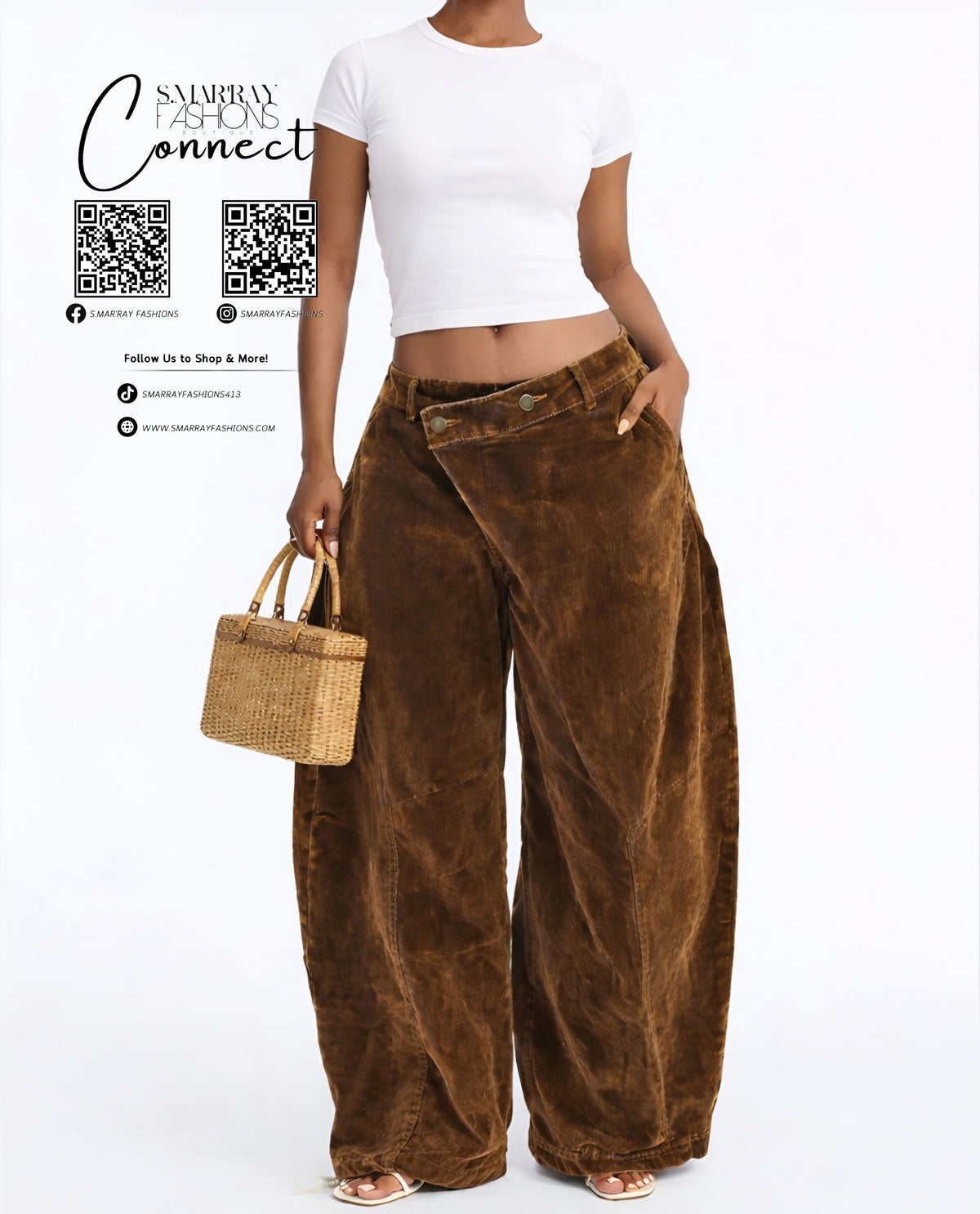 Irregular curve corduroy pants