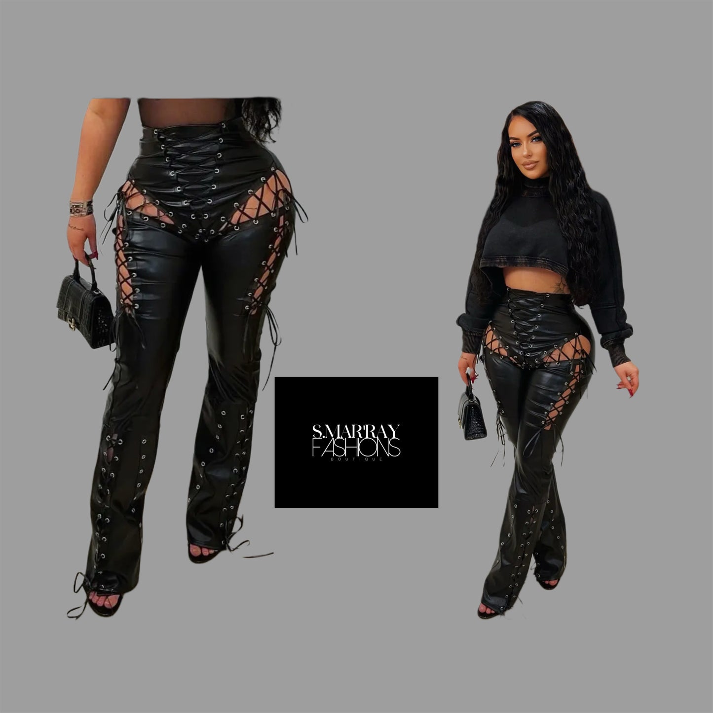 Faux leather flare pants