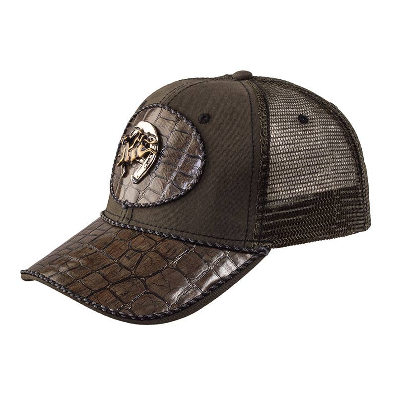 Western Trucker Cap with Bull Rider & Leather Brim
