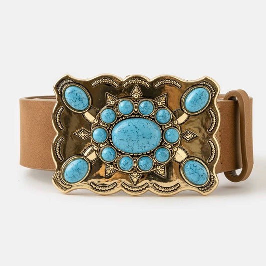 Western Style Turquoise Stone Large Ornate Buckle Belt