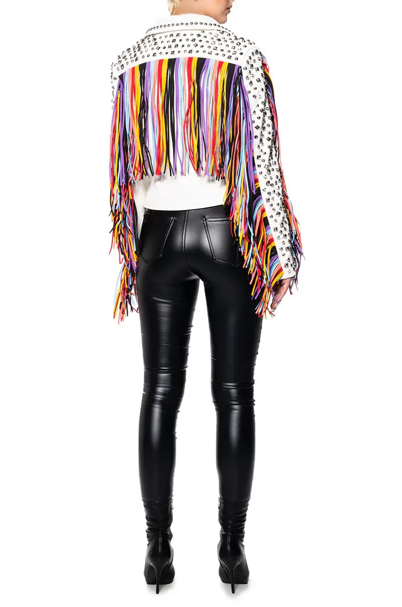 RAINBOW-RYDER WHITE MULTI MOTO JACKET