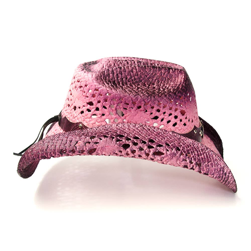 Hot Pink Straw Western Hat with Purple Trim