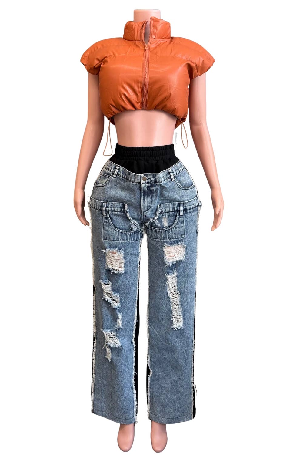 NT1046A PU Puffer Crop Vest