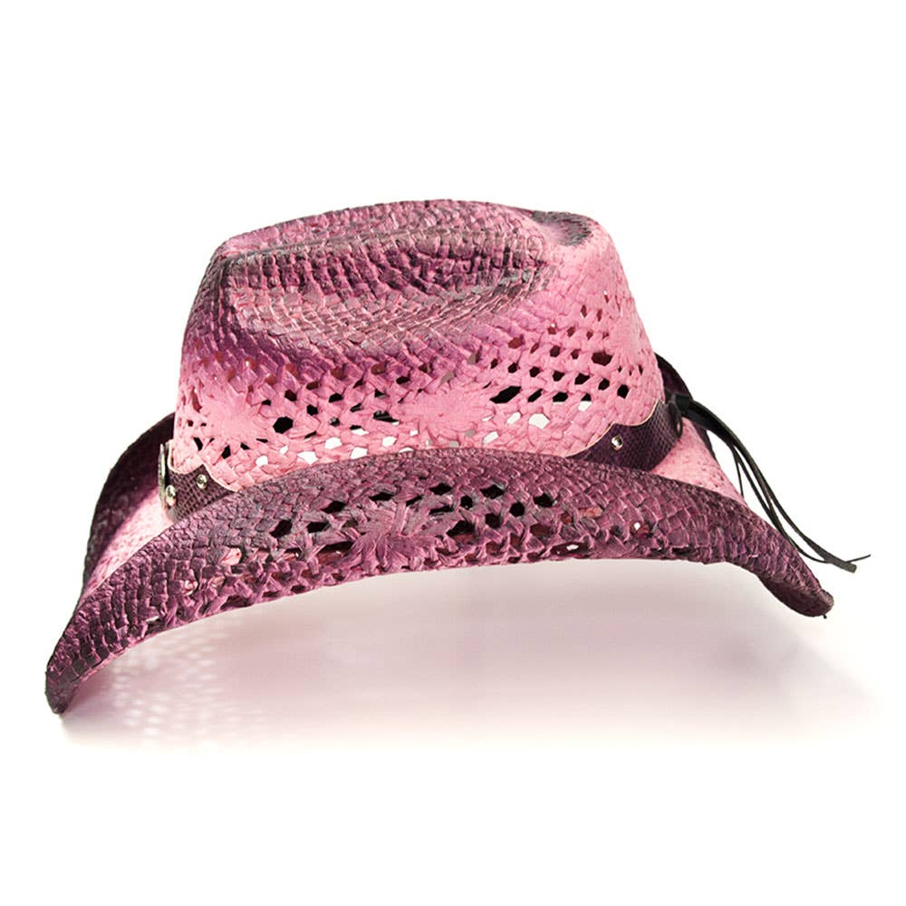 Hot Pink Straw Western Hat with Purple Trim