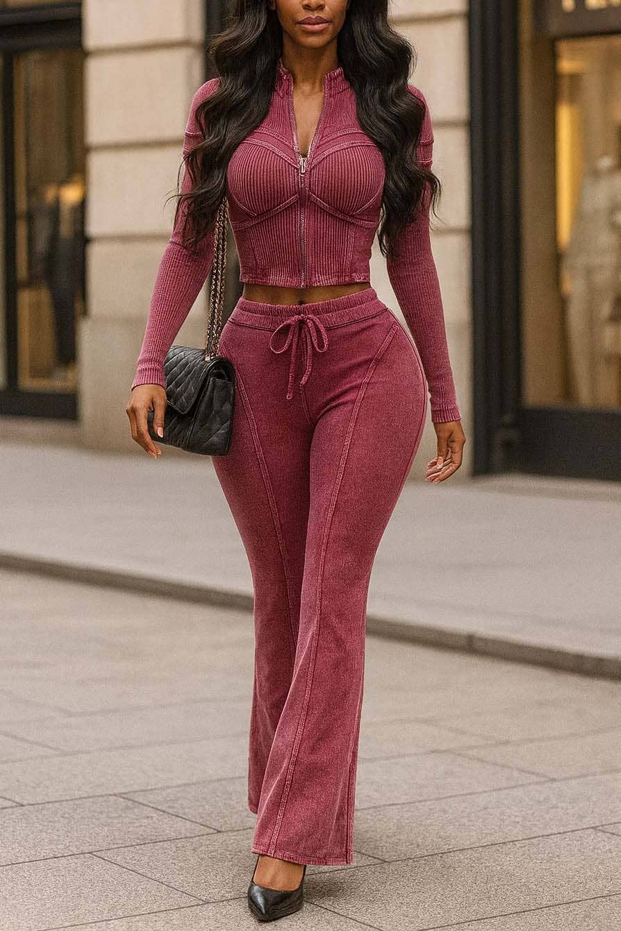 MINERAL WASH ZIP-UP JACKET & PANT SET