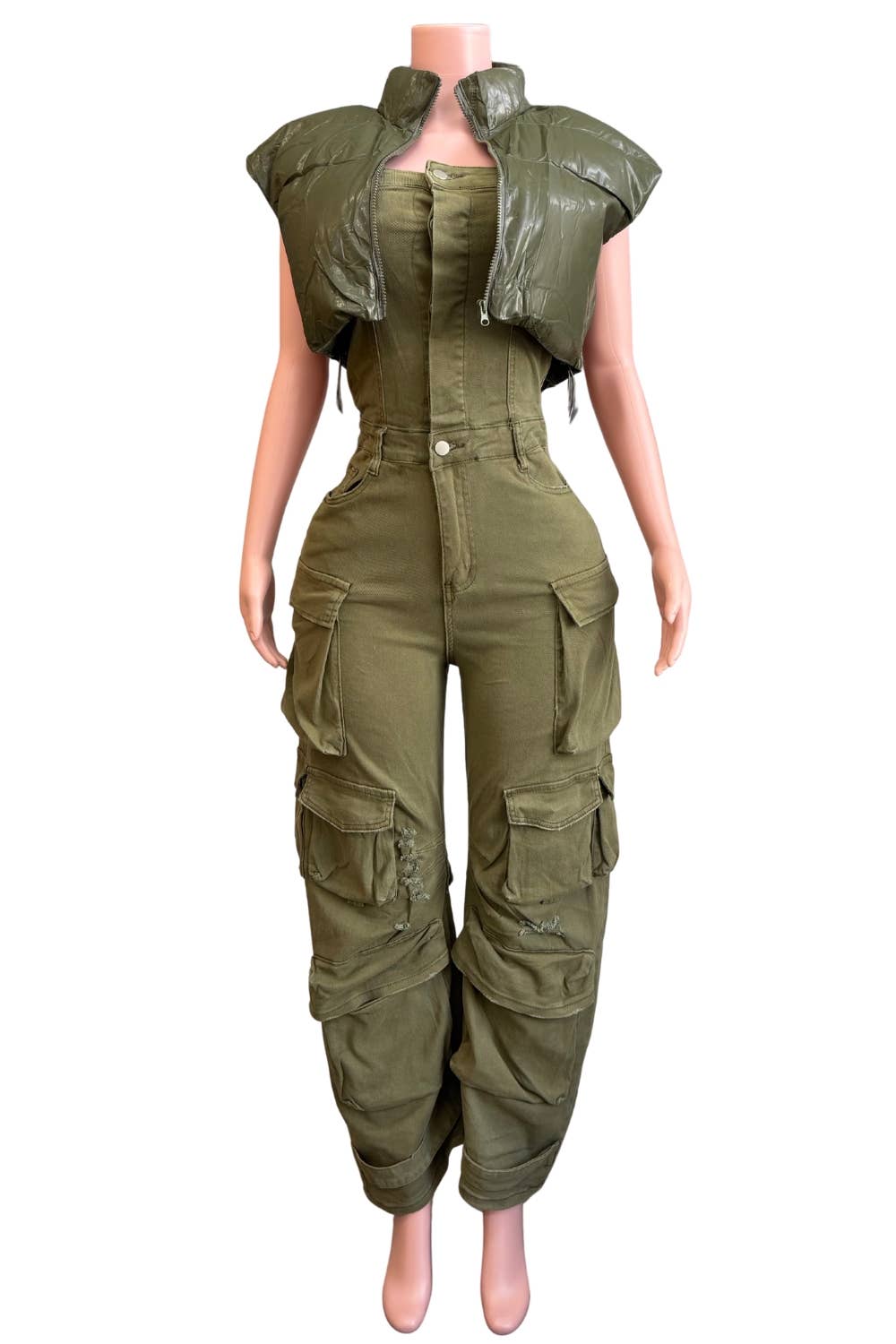 NT1046A PU Puffer Crop Vest