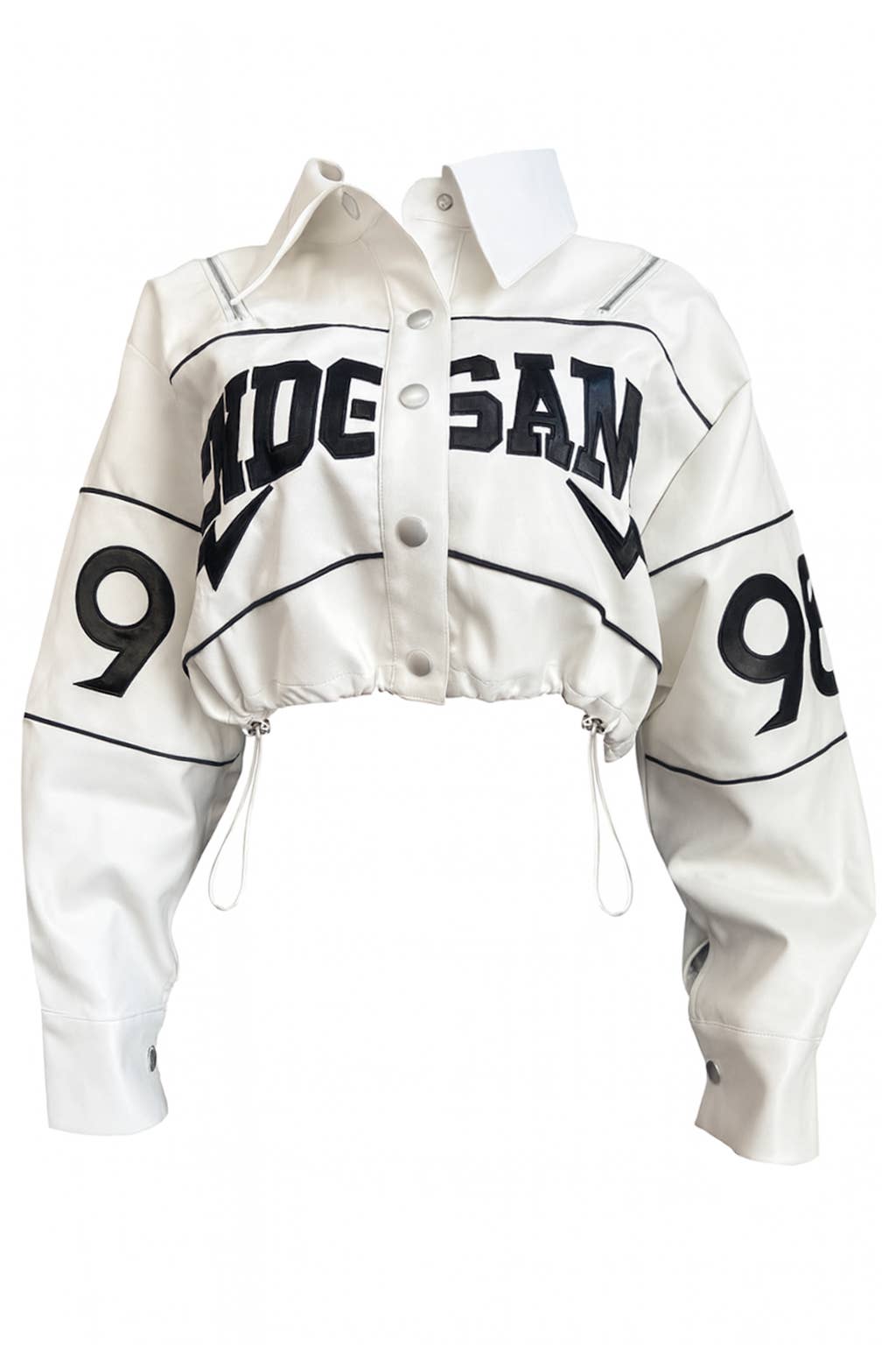 NT1107C Cropped PU Leather Varsity Jacket