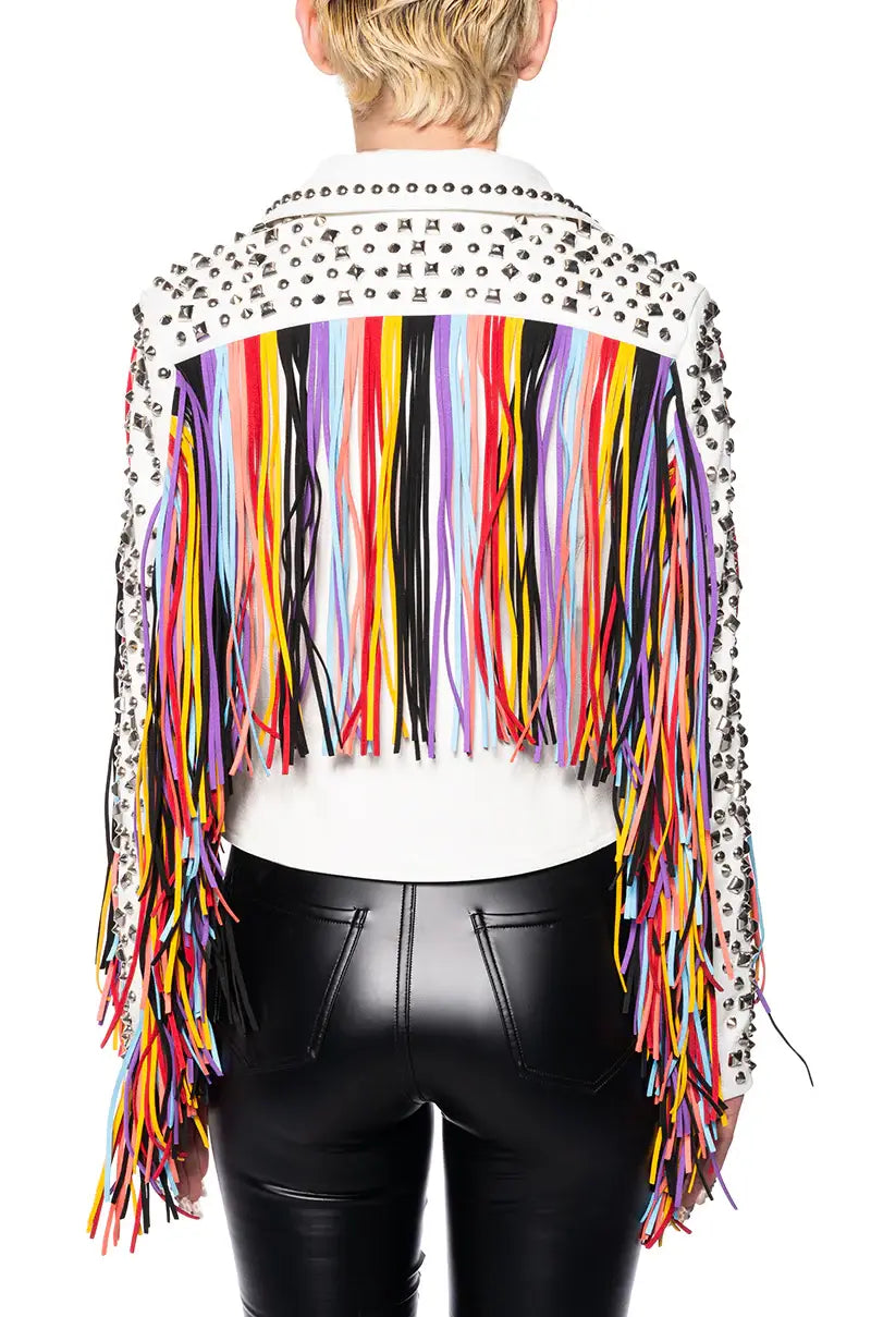 RAINBOW-RYDER WHITE MULTI MOTO JACKET