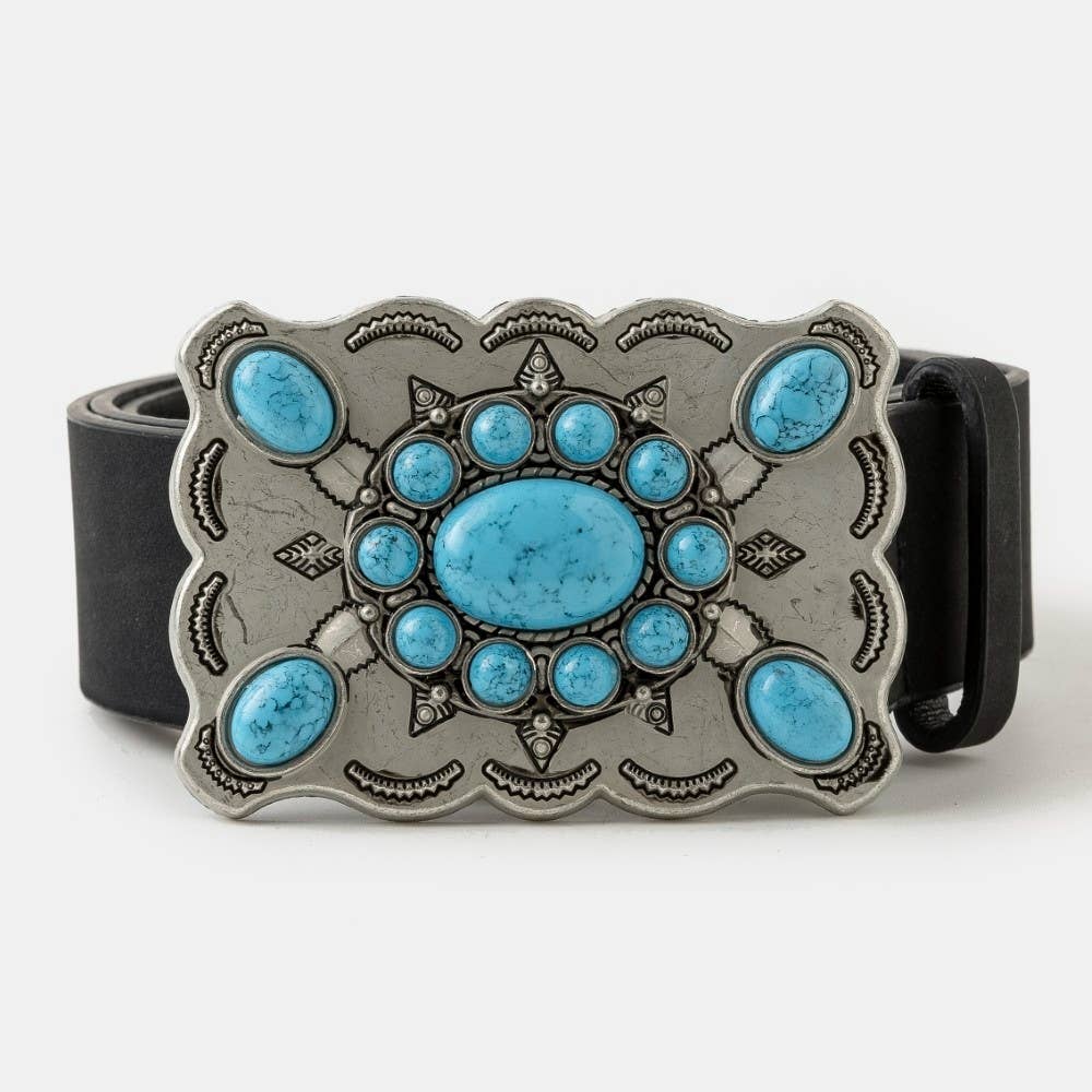 Western Style Turquoise Stone Large Ornate Buckle Belt