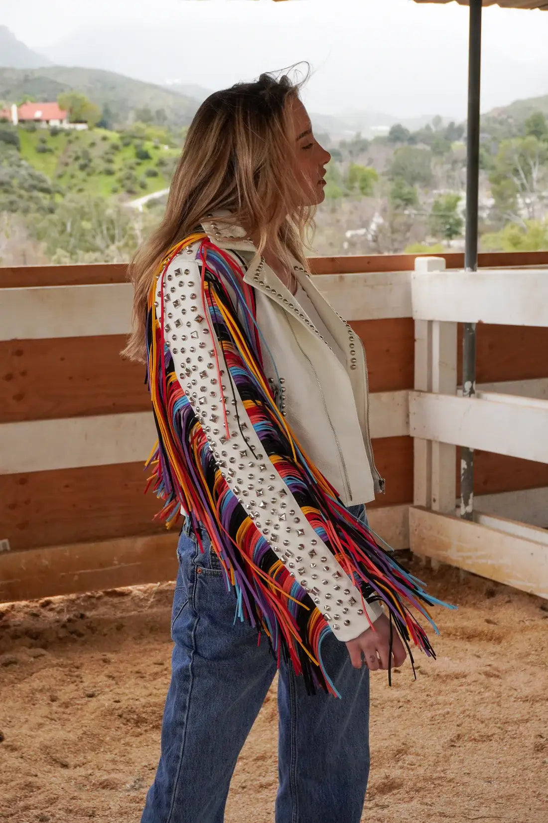 RAINBOW-RYDER WHITE MULTI MOTO JACKET