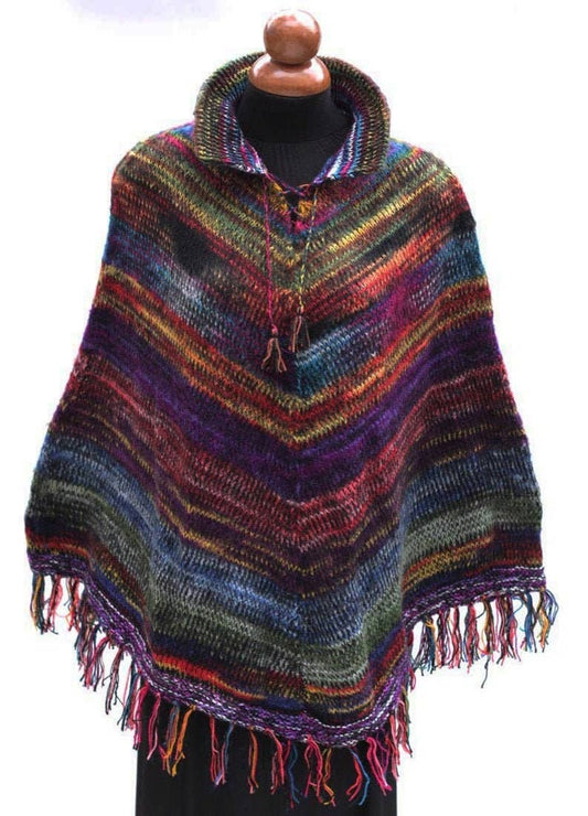 Colorful alpaca poncho cape one size