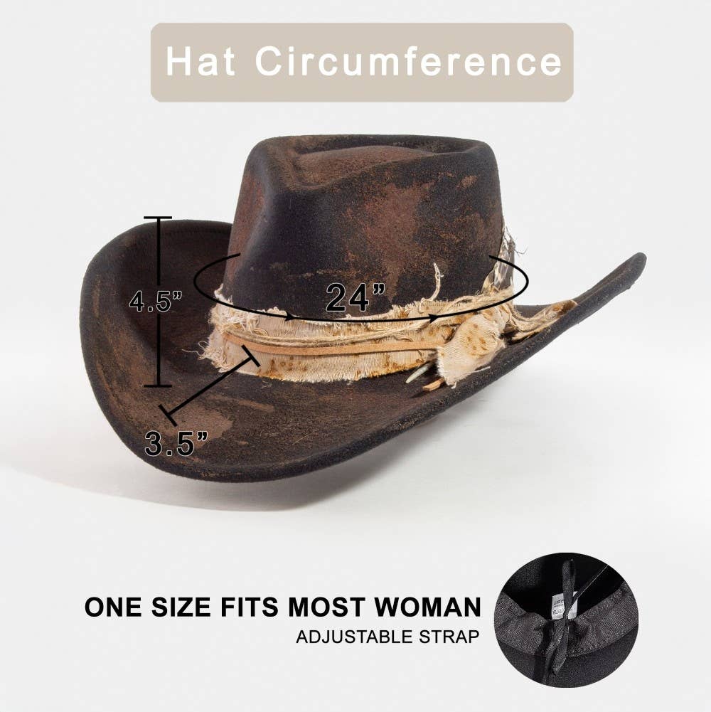 Rustic Feather Strap Western Cowboy Hat