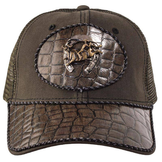Western Trucker Cap with Bull Rider & Leather Brim